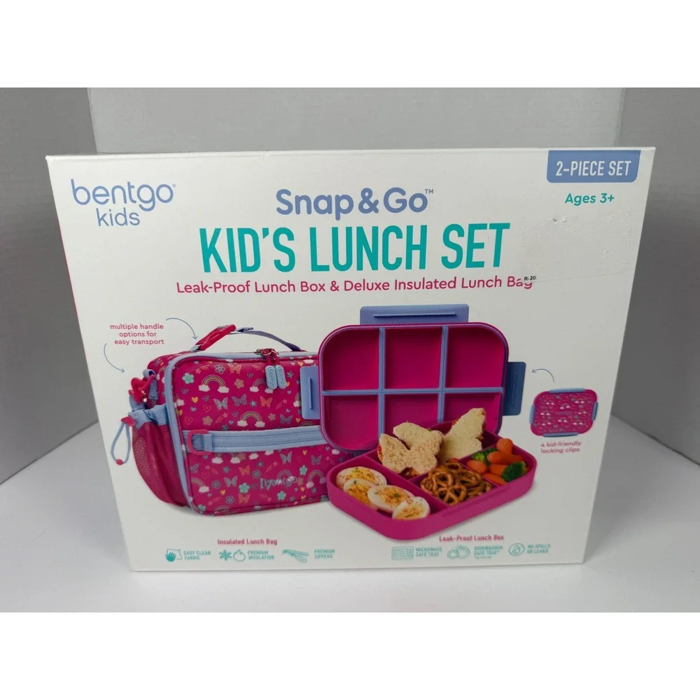 Bentgo Kids Lunch box Set Kids Pink New Rainbow Butterfly Insulated Leak-Proof